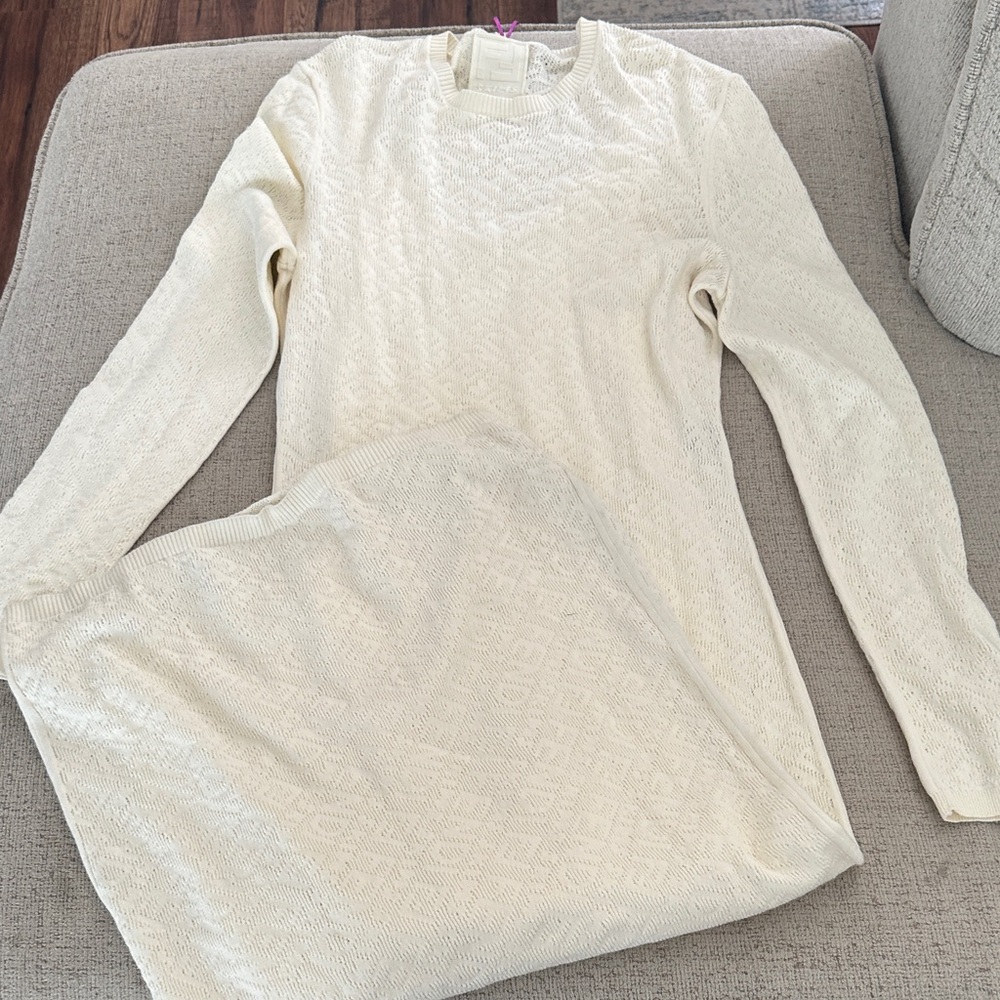 Fendi Cream Pleated Long Sleeve Sweater Dress